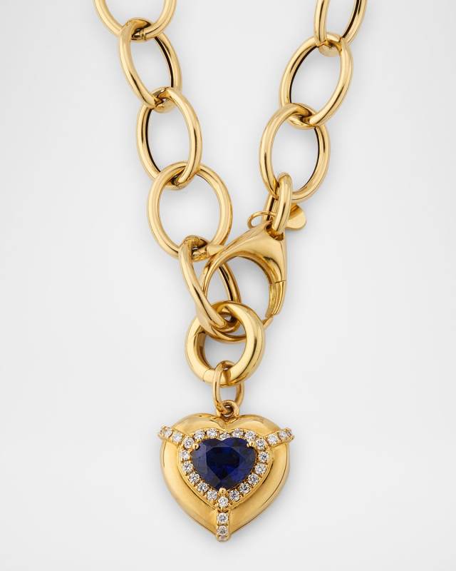 18K Yellow Gold Blue Sapphire Heart Pend Necklace with Diamonds
